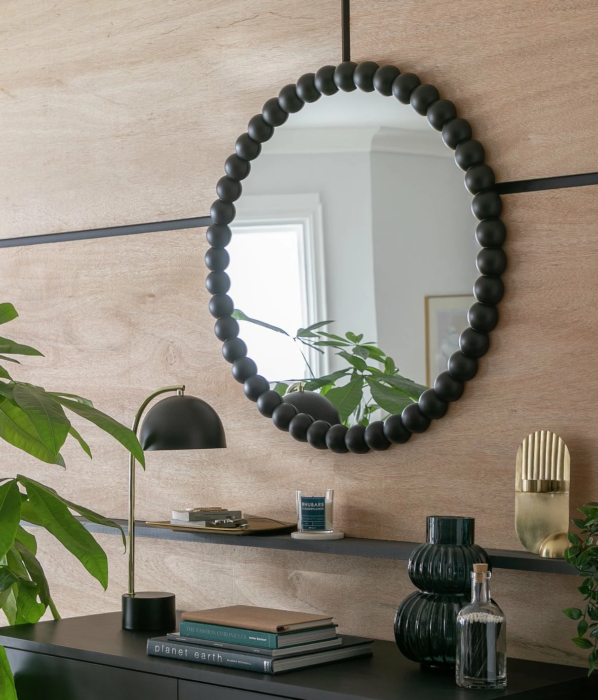 Habitat Beaded Round Wall Mirror - Black - 70x70cm 2 Habitat Beaded Round Wall Mirror - Black - 70x70cm - Image 2