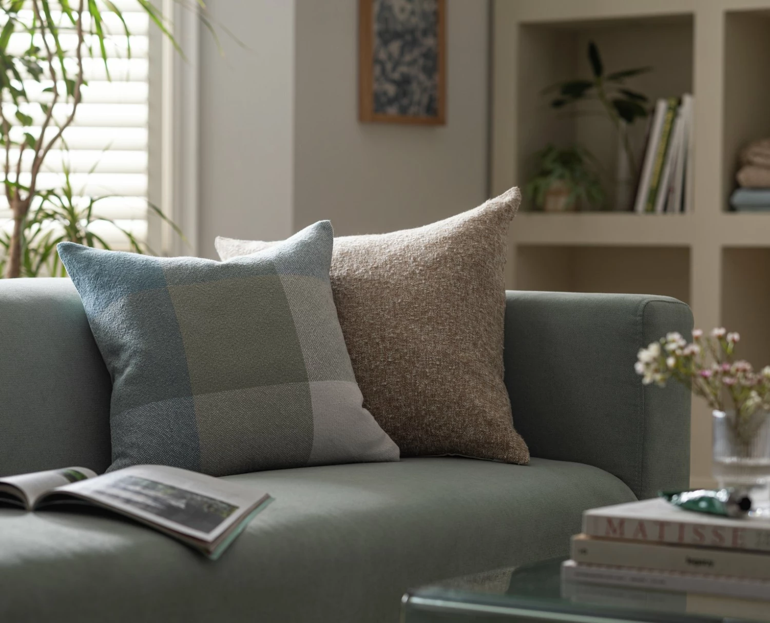 Habitat Gingham Check Cushion - Sage Green - 43x43cm 2 Habitat Gingham Check Cushion - Sage Green - 43x43cm - Image 2