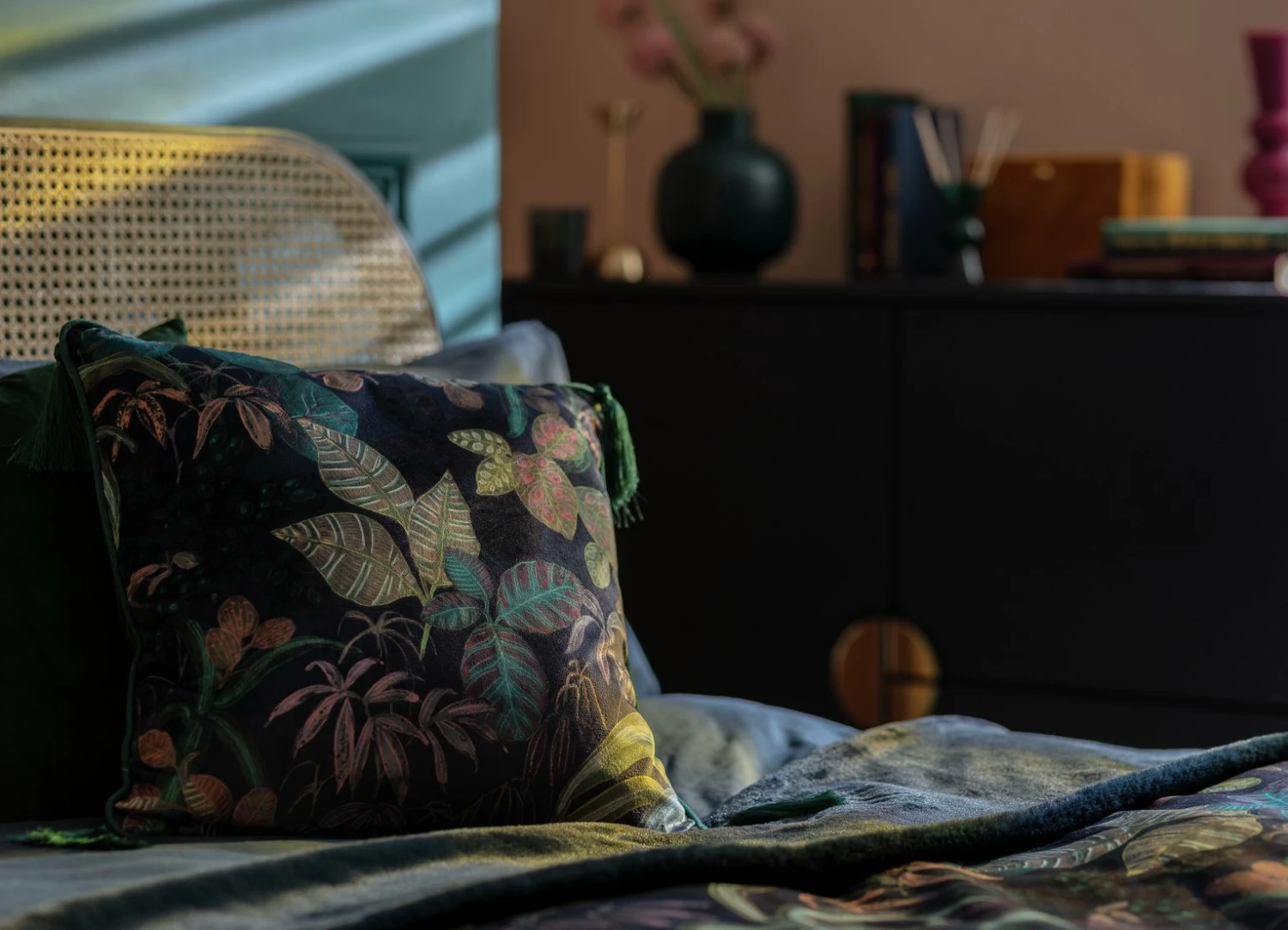 Habitat Botanical Print Velvet Cushion - Multi - 43x43cm 2 Habitat Botanical Print Velvet Cushion - Multi - 43x43cm - Image 2