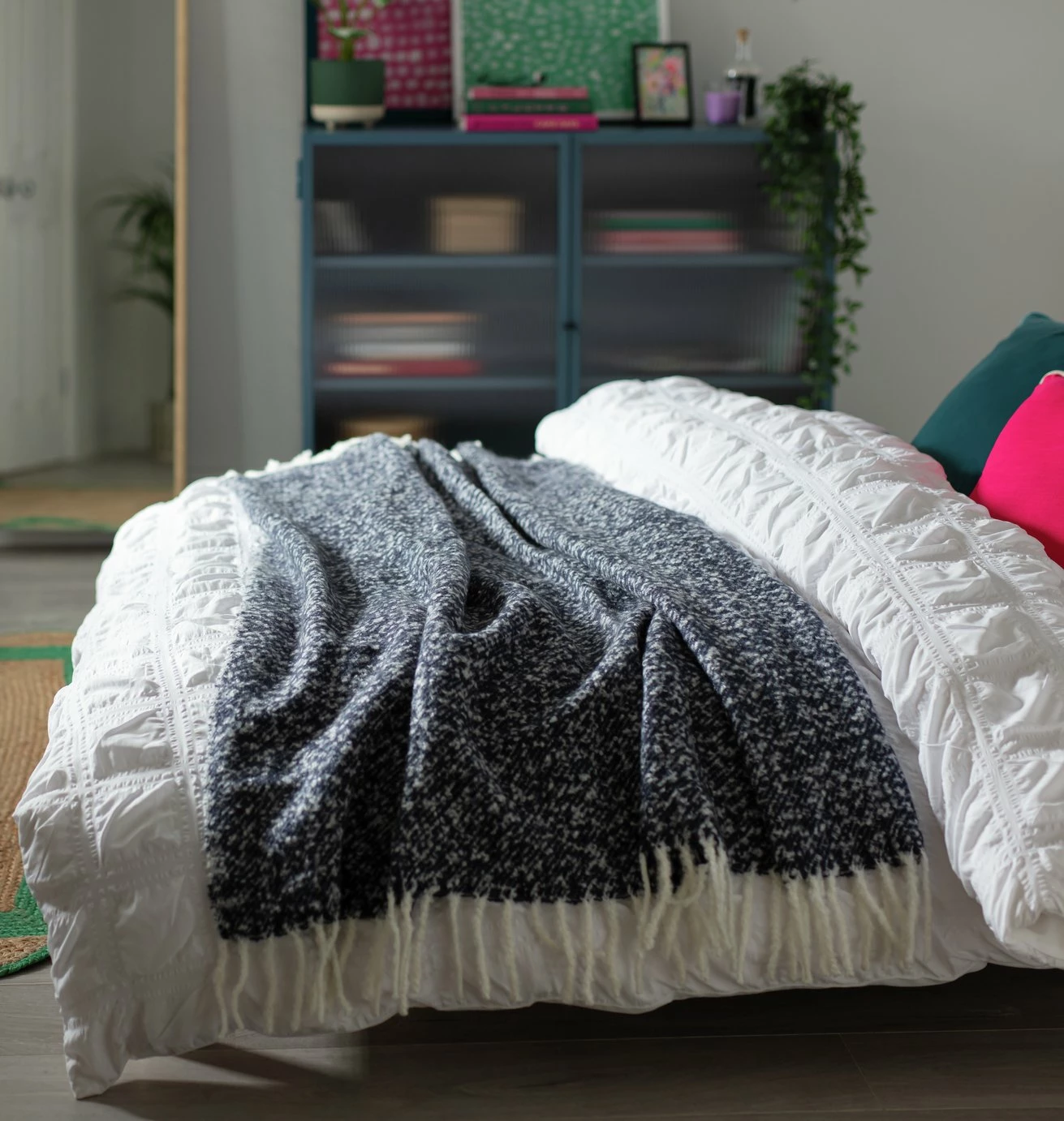 Habitat Faux Textured Mohair Throw - Navy - 125x150cm 2 Habitat Faux Textured Mohair Throw - Navy - 125x150cm - Image 2