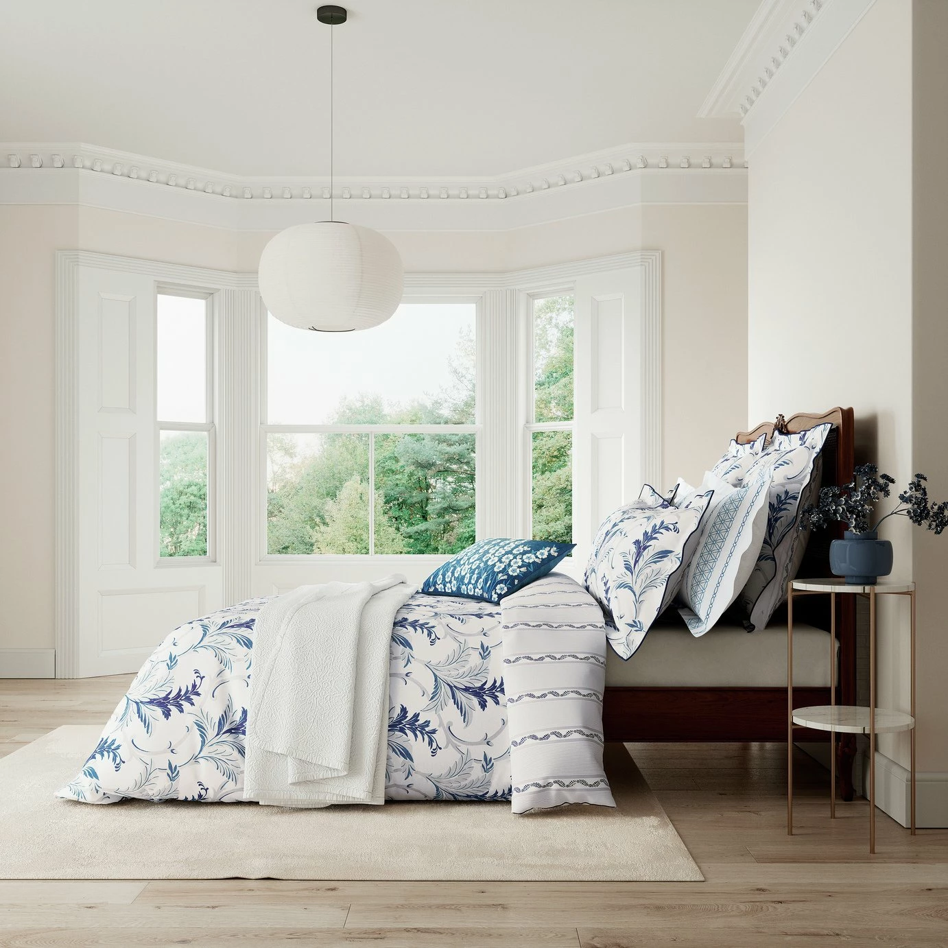 V&A Cotton 200TC Baroque Blue & White Bedding Set - Double 2 V&A Cotton 200TC Baroque Blue & White Bedding Set - Double - Image 2