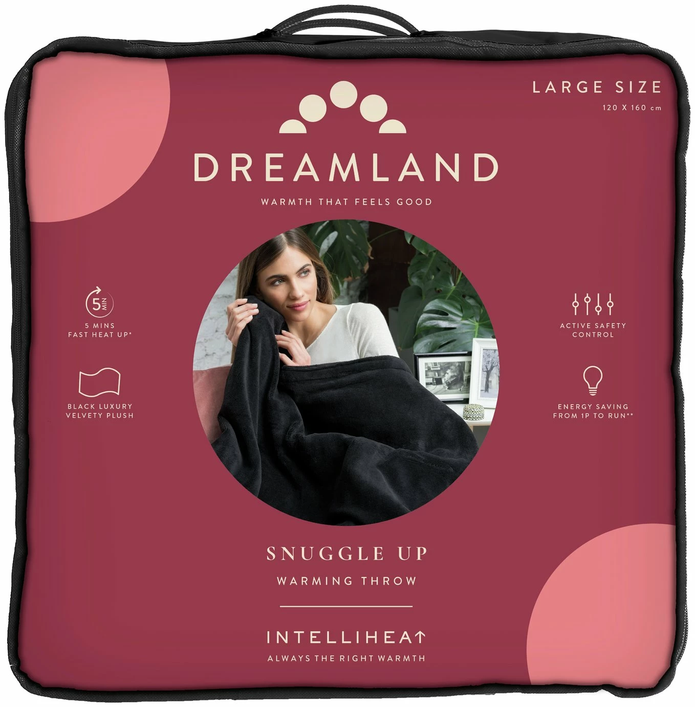 Dreamland Snuggle Up Black Heated Throw - Large 1 Dreamland Snuggle Up Black Heated Throw - Large
