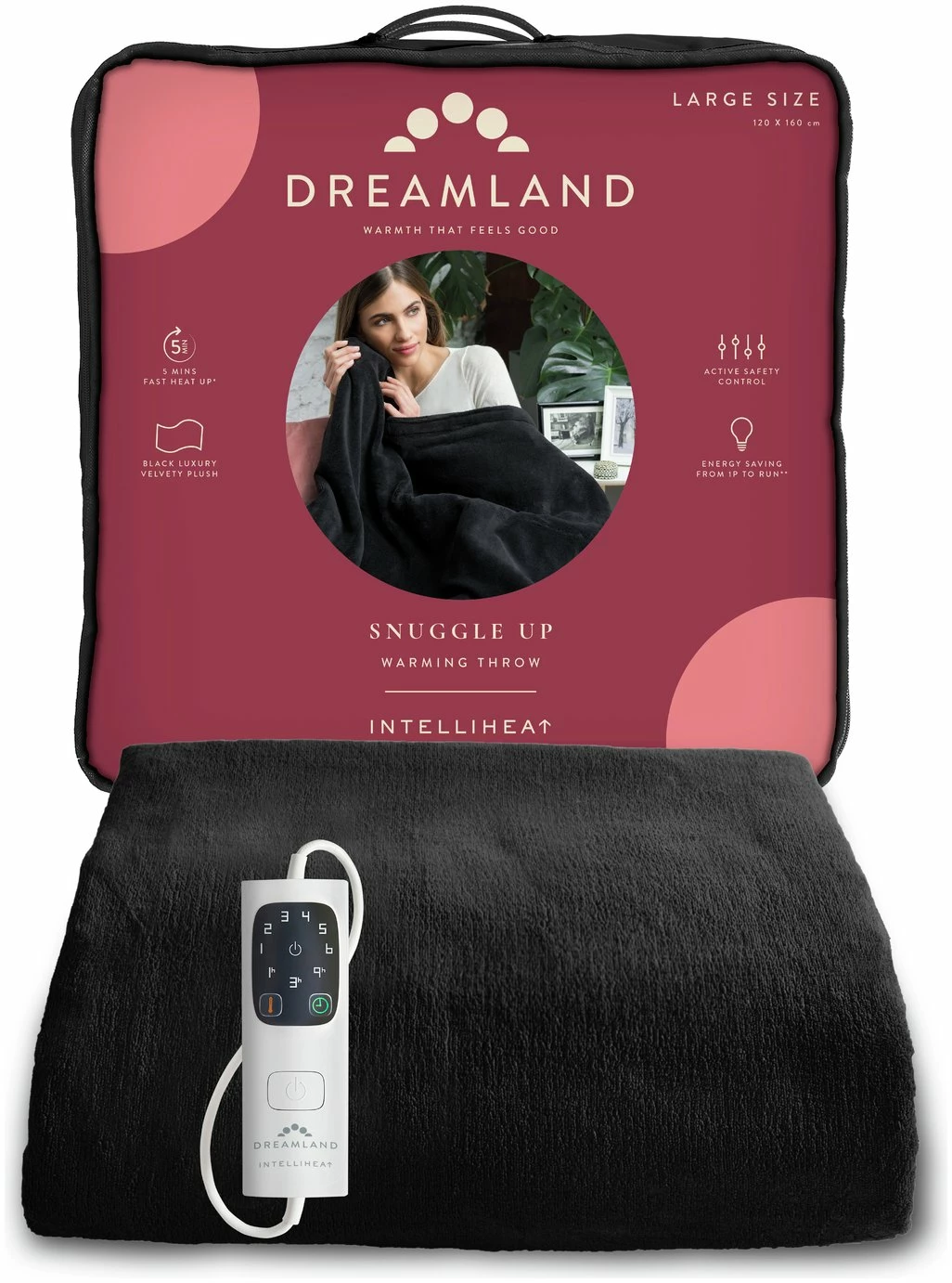 Dreamland Snuggle Up Black Heated Throw - Large 7 Dreamland Snuggle Up Black Heated Throw - Large - Image 7