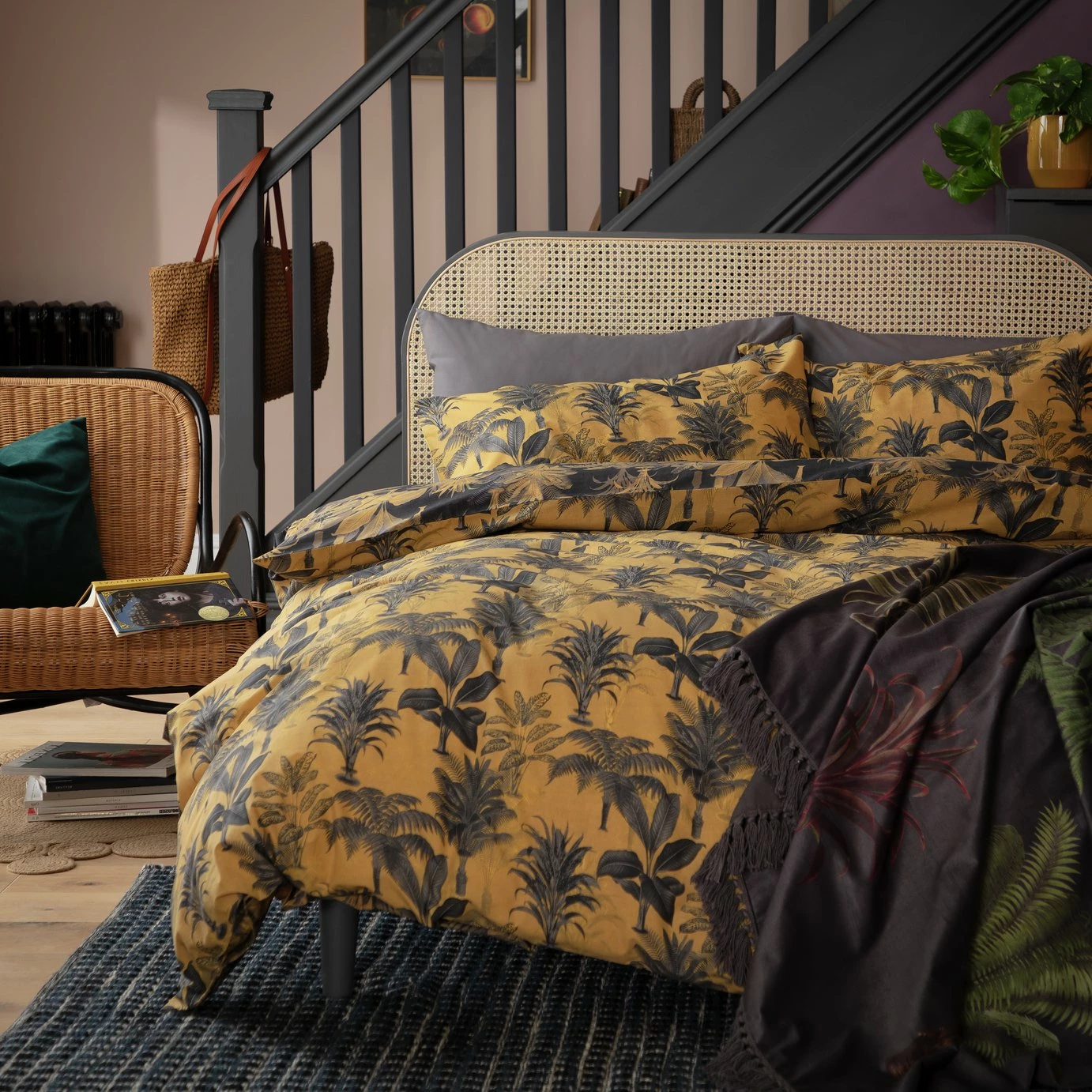 Habitat Palm Floral Print Mustard Bedding Set - Single 1 Habitat Palm Floral Print Mustard Bedding Set - Single
