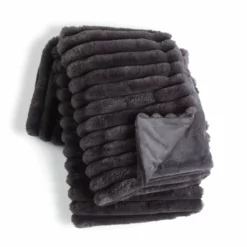 Habitat Ribbed Faux Fur Throw - Charcoal - 125X150cm