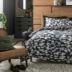 Habitat Cotton Bark Print Black & Grey Bedding Set - Double