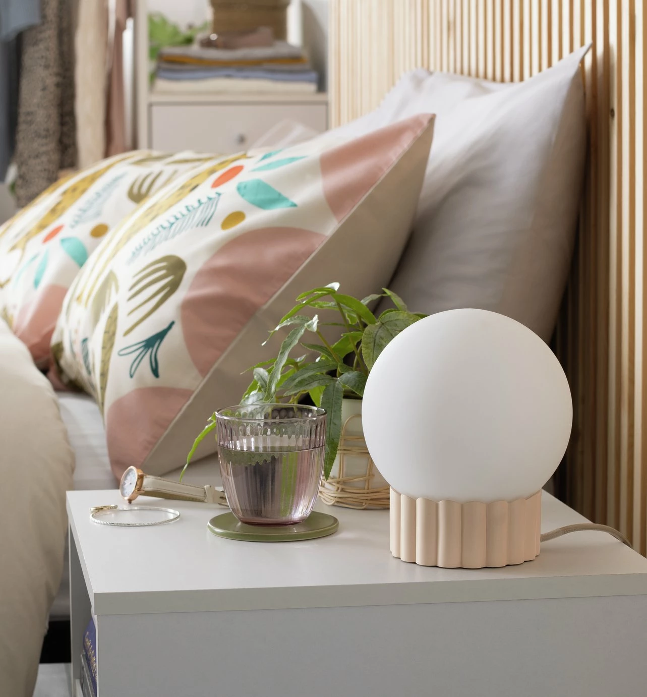 Habitat Ribbed Globe Table Lamp - White & Natural 1 Habitat Ribbed Globe Table Lamp - White & Natural