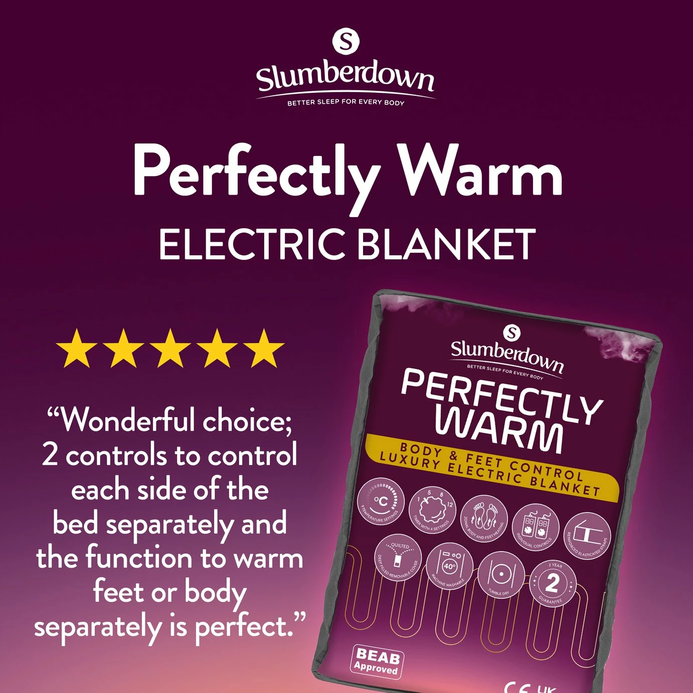 Slumberdown Perfectly Warm Luxury Electric Blanket-King Dual 2 Slumberdown Perfectly Warm Luxury Electric Blanket-King Dual - Image 2