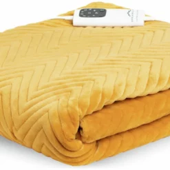 Dreamland Deluxe Velvet Mustard Heated Throw - Large -Habitat Sales Store 4844994 R Z009A