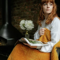 Dreamland Deluxe Velvet Mustard Heated Throw - Large -Habitat Sales Store 4844994 R Z012A