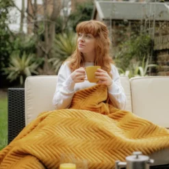 Dreamland Deluxe Velvet Mustard Heated Throw - Large -Habitat Sales Store 4844994 R Z014A