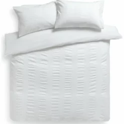Habitat Cotton 300TC Waffle Striped White Bedding Set-Double -Habitat Sales Store 8612483 R Z002A