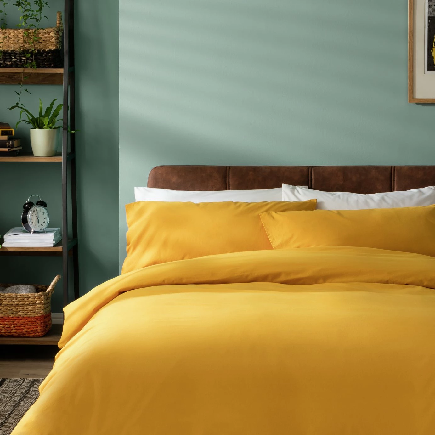 Habitat Stonewashed Cotton Plain Mustard Bedding Set -Double 5 Habitat Stonewashed Cotton Plain Mustard Bedding Set -Double - Image 5