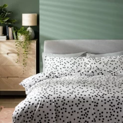 Habitat Cotton Dot Penny White & Black Bedding Set - Single