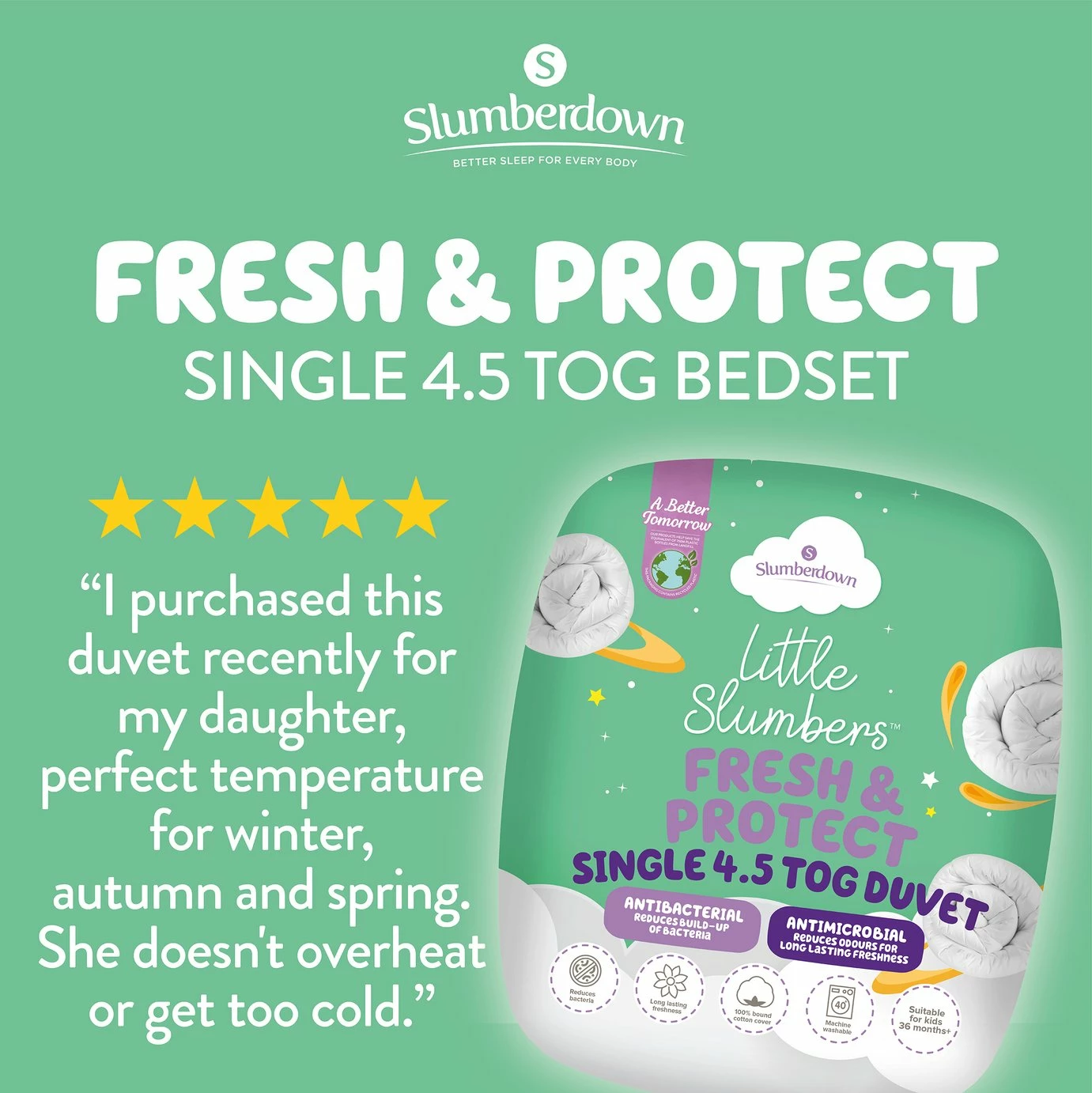 Slumberdown Anti Bacterial 4.5 Tog Kids Duvet - Single 2 Slumberdown Anti Bacterial 4.5 Tog Kids Duvet - Single - Image 2
