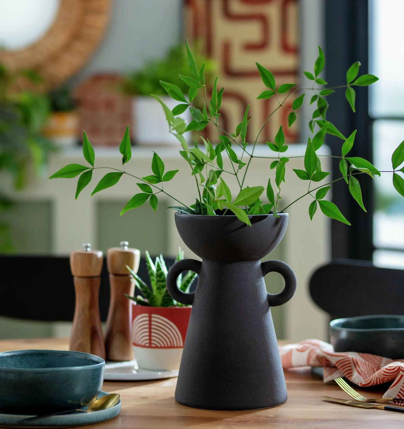 Habitat Large Ceramic Vase With Handles - Black 2 Habitat Large Ceramic Vase With Handles - Black - Image 2