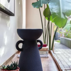 Habitat Large Ceramic Vase With Handles - Black 9 Habitat Large Ceramic Vase With Handles - Black -Habitat Sales Store 9509131 R Z005C