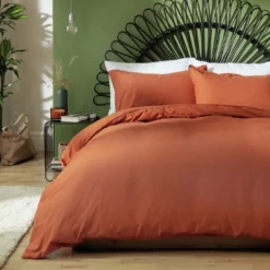 Habitat Cotton Linen Plain Rust Bedding Set - Double