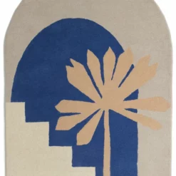 Habitat Arch Palm Wool Rug - Cream & Blue - 120x170cm