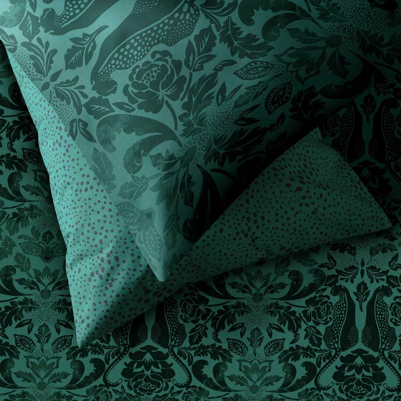Habitat Floral Cheetah Print Green Bedding Set - Single 3 Habitat Floral Cheetah Print Green Bedding Set - Single - Image 3