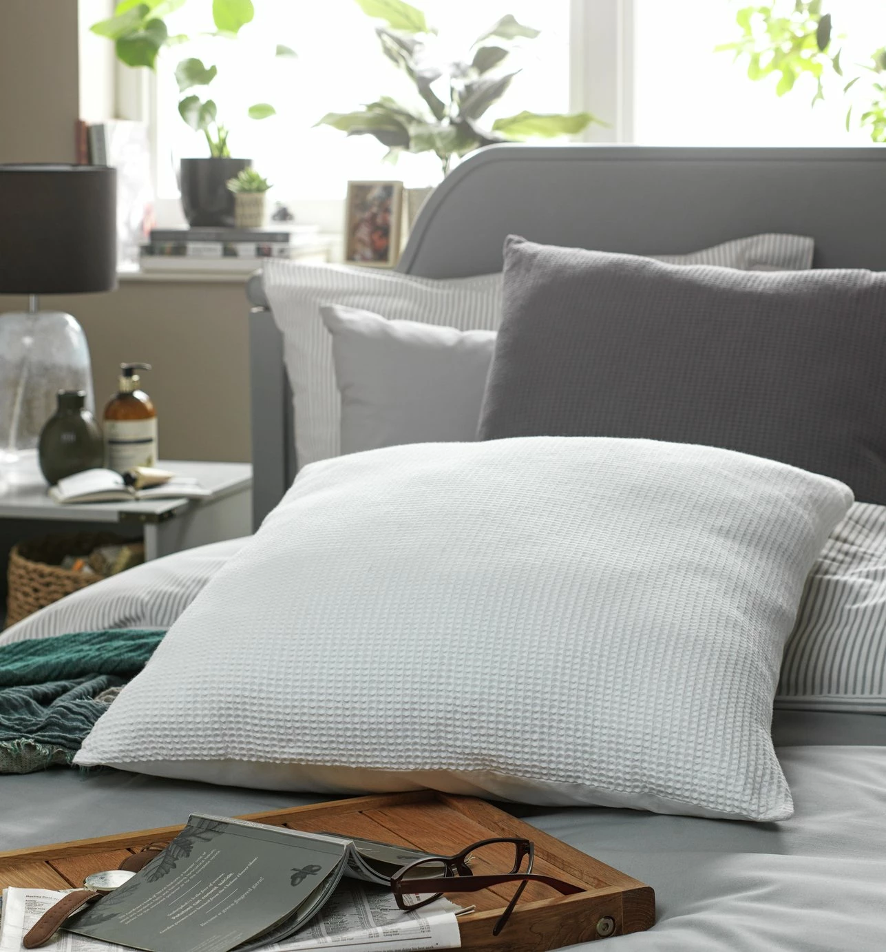 Habitat Waffle Patterned Cushion - White - 59x59cm 2 Habitat Waffle Patterned Cushion - White - 59x59cm - Image 2